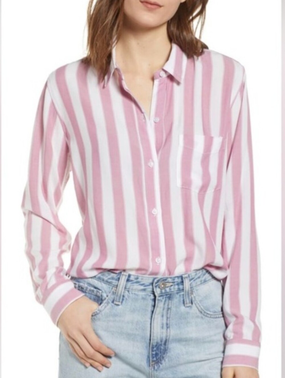 Rails Dana Bali Stripe Pink/White Button Down Shirt Size Medium